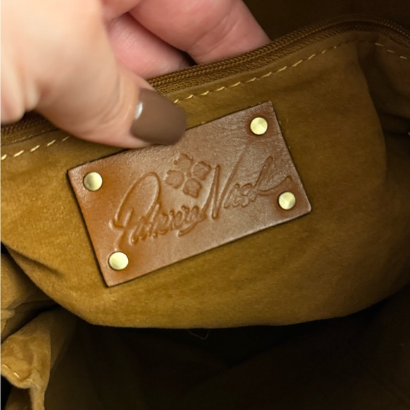 Patricia Nash Brindisi Distressed Brown and Tan Leather Drawstring Bag - Picture 12 of 13